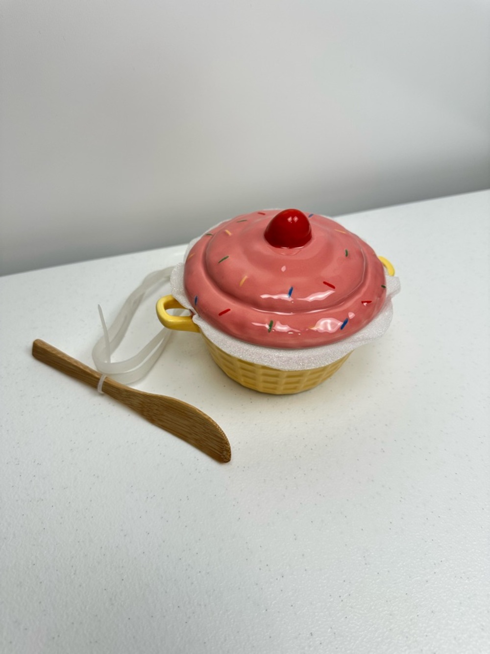 New Strawberry Ice Cream Cone Brie Baker With Wooden Spoon Oven Safe Ceramic